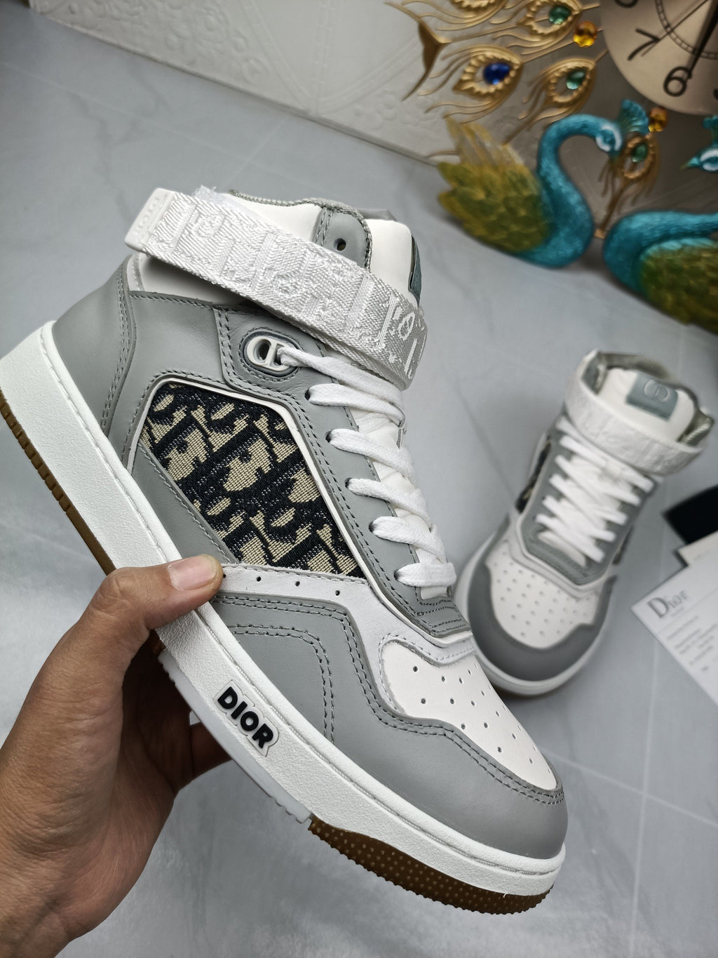 Women's Gray and white DB mid-top sneaker