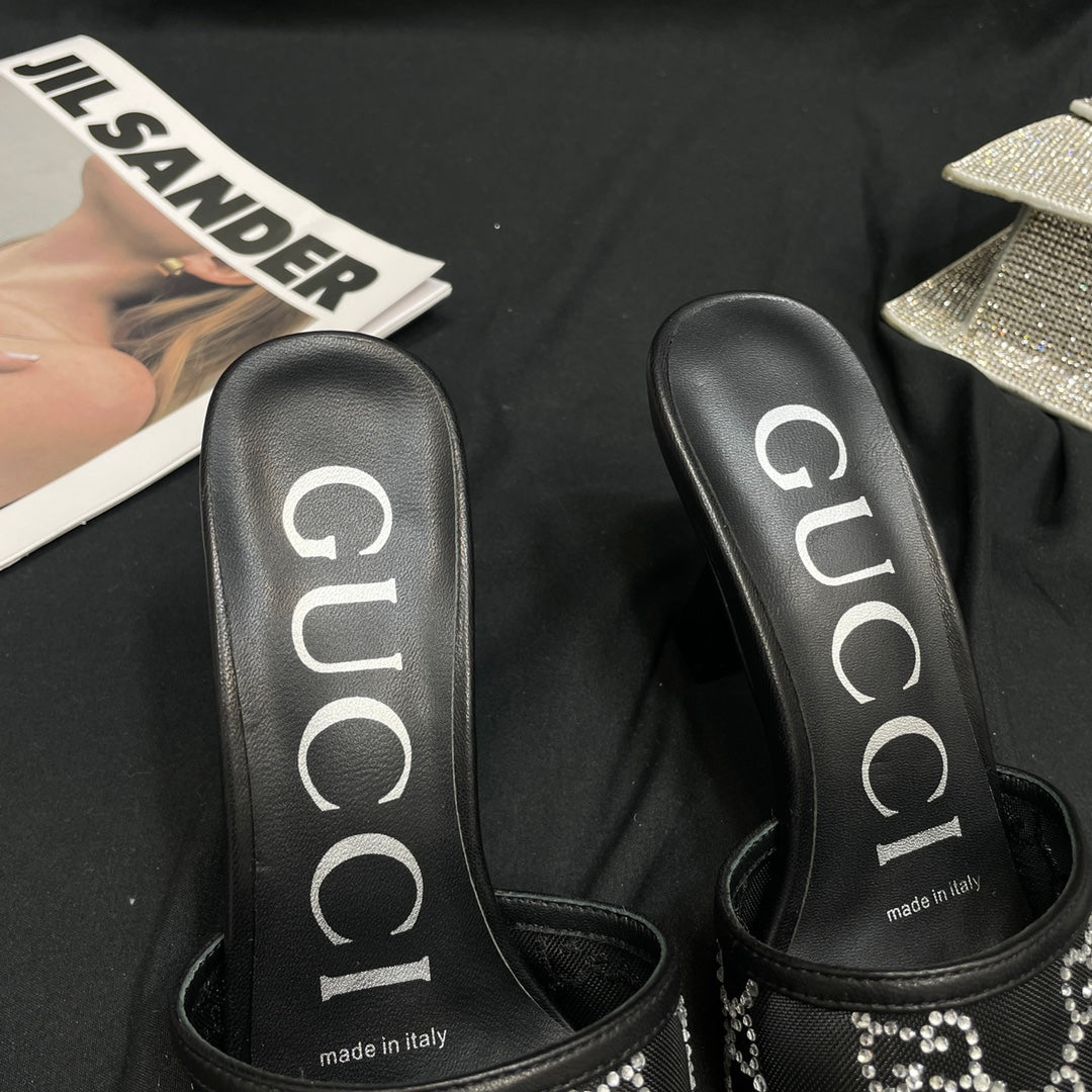 Black GG Mid-Heel Slide Sandal
