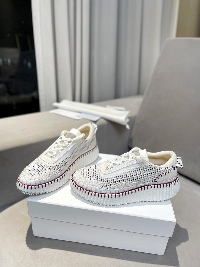 Cream CN suede & recycled-mesh sneakers