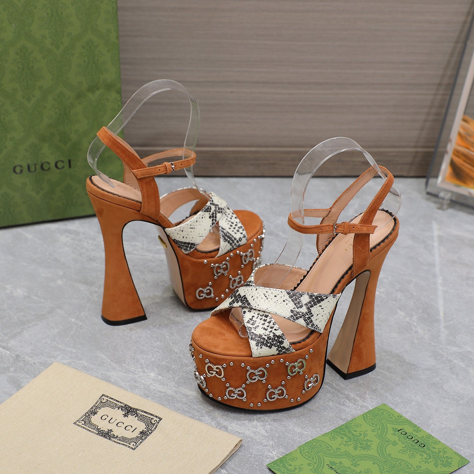 Natural python print interlocking studs sandal