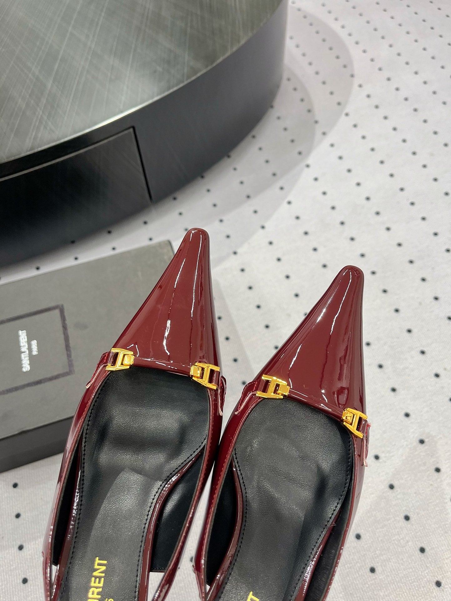Deep Bordeaux YC Slingback Pumps In Patent Leathe