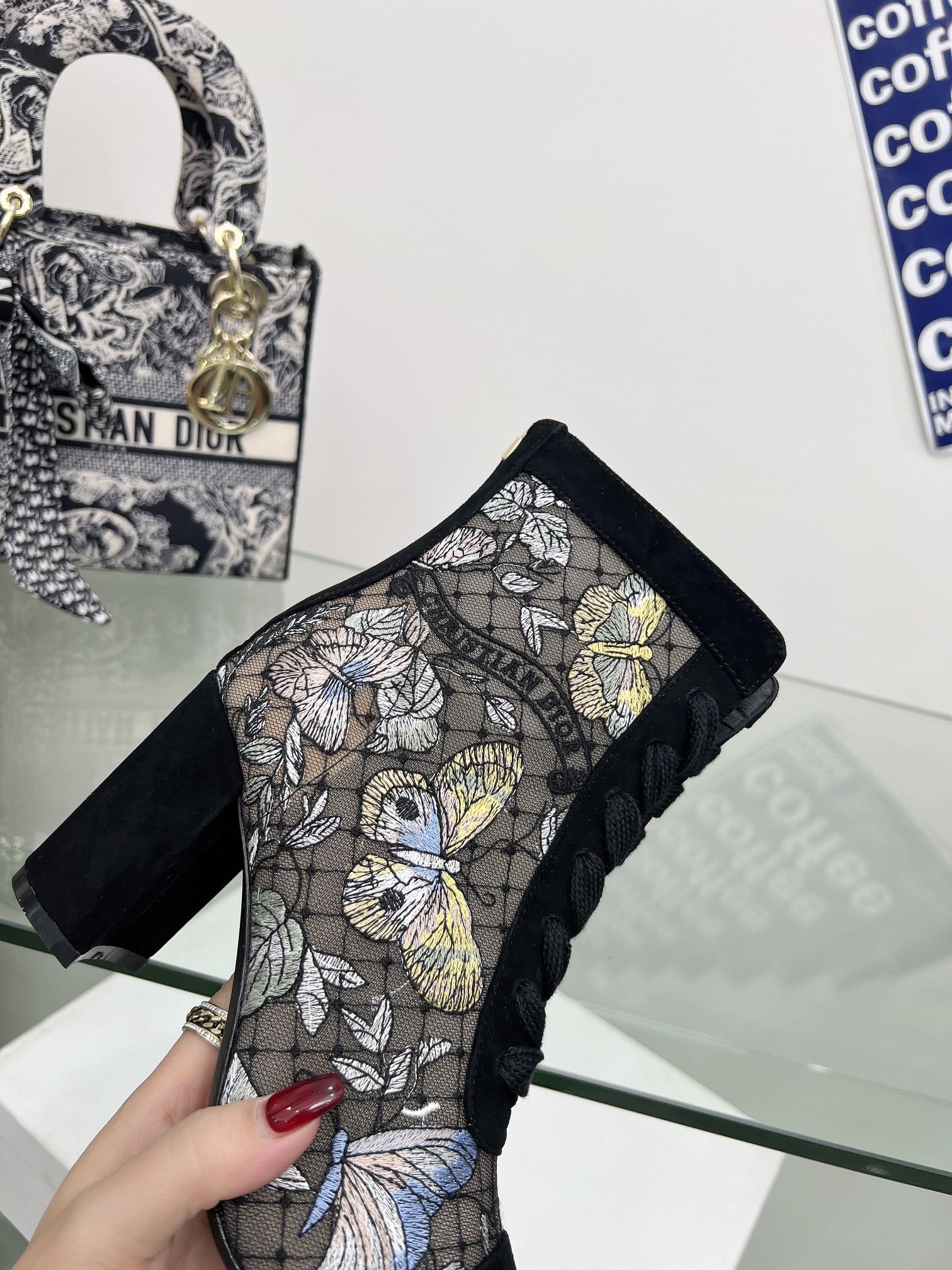 Transparent Mesh & Suede ND Heeled Ankle Boot