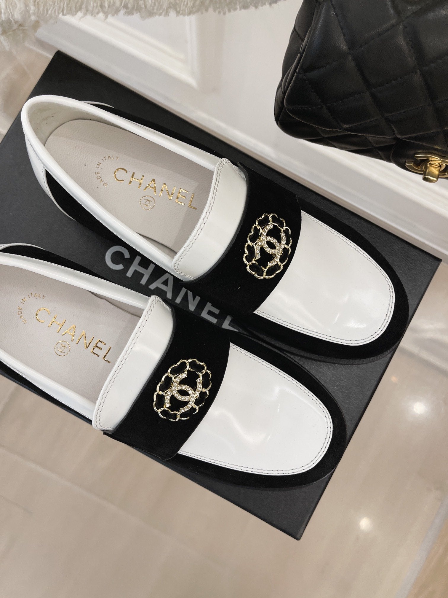 White & Black CC loafers