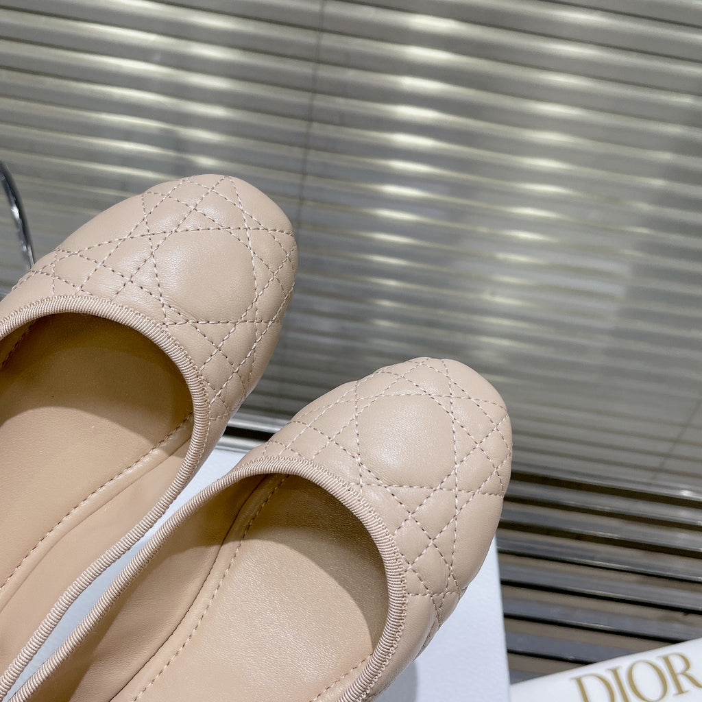 Nude Quilted Ballet Flat With Strap