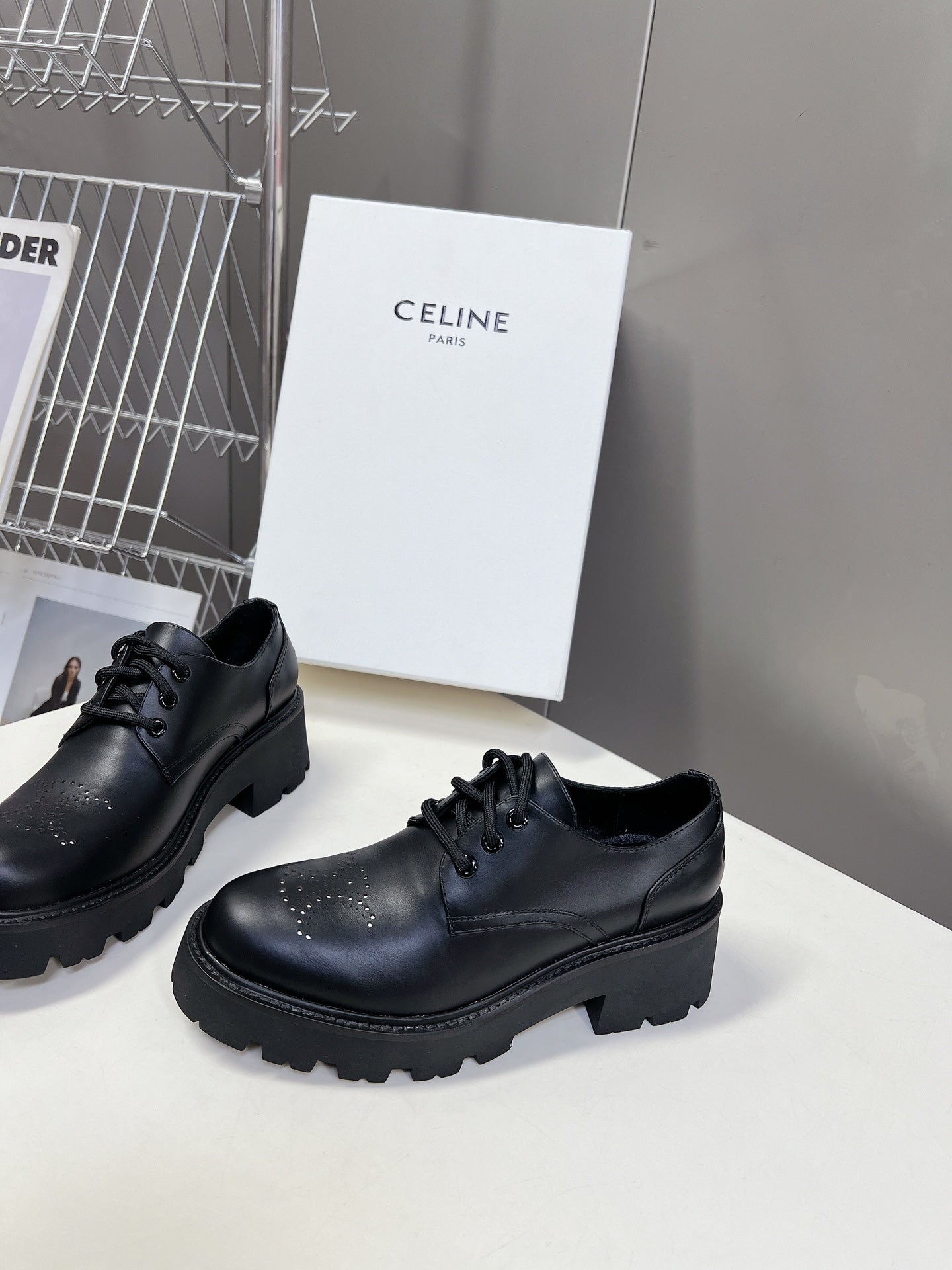 Black Leather Derby Loafers