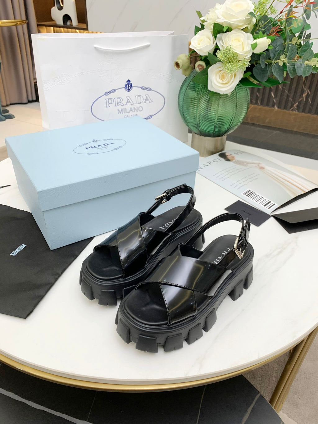 Black PM brushed leather sandals