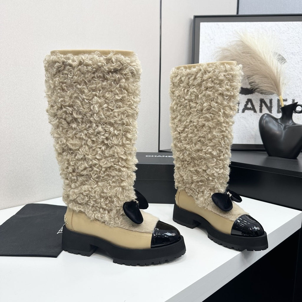 Beige & Black High Boots