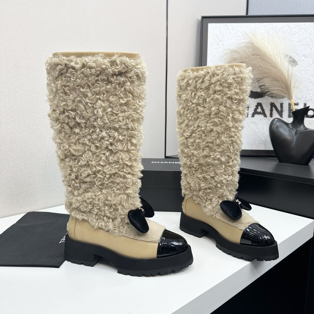 Beige & Black High Boots