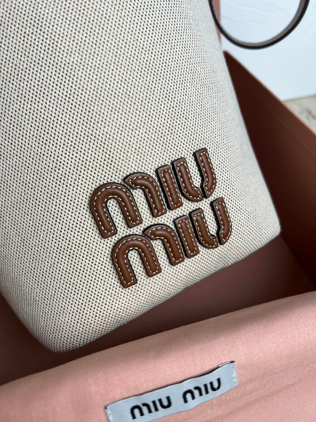 Beige/Brandy Canvas & Leather Bucket Bag