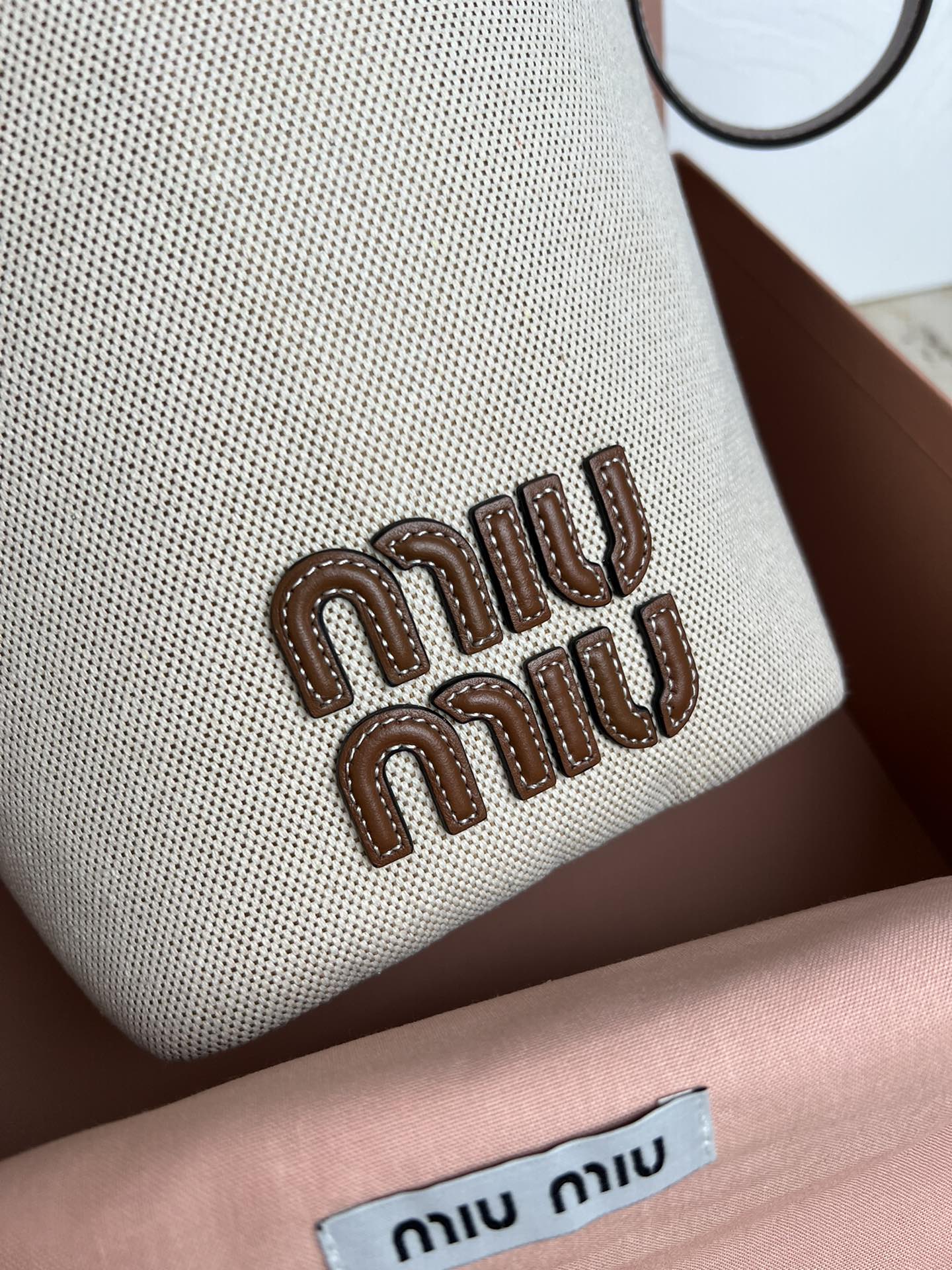 Beige/Brandy Canvas & Leather Bucket Bag