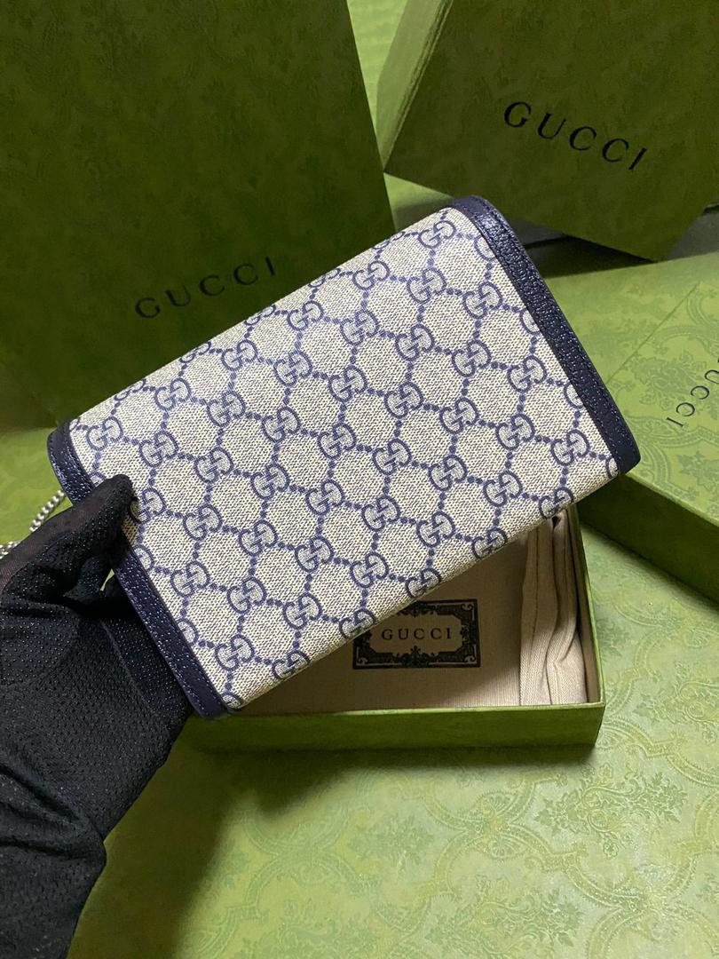 Beige & blue DG supreme chain wallet