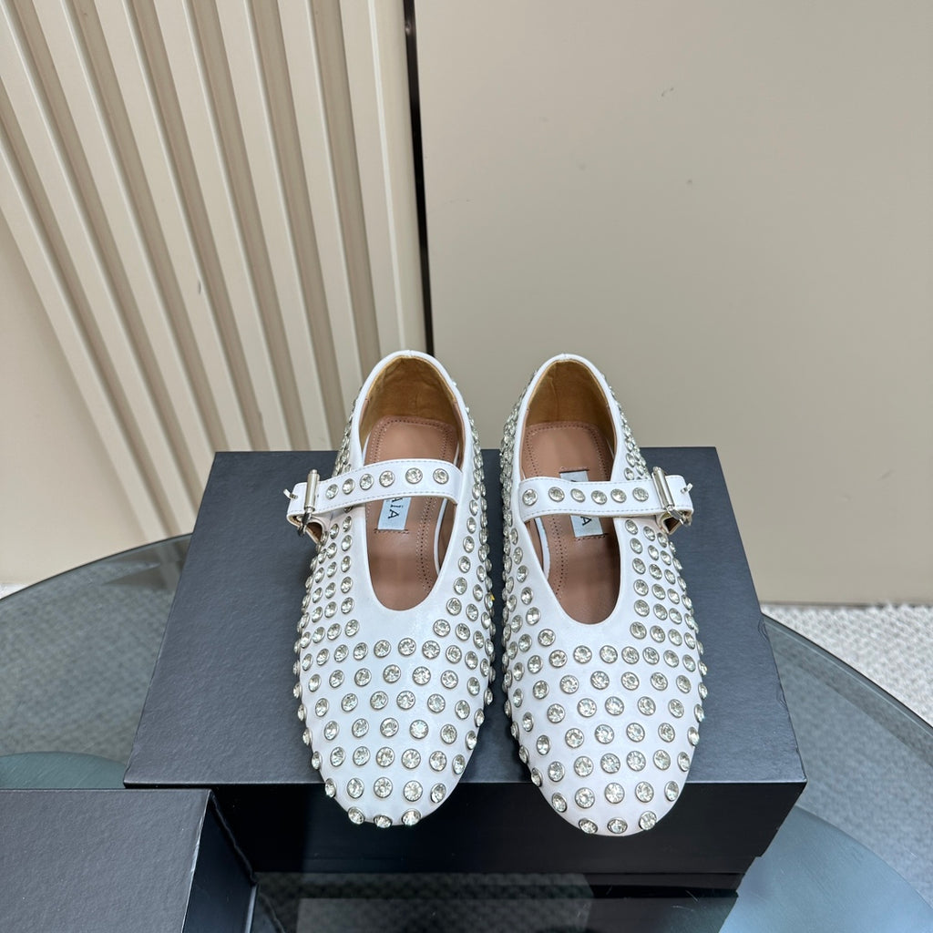 White Strass Ballet Flats
