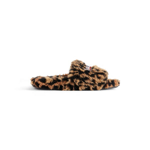 Brown & Black Furry Slides Slip-On Sandals