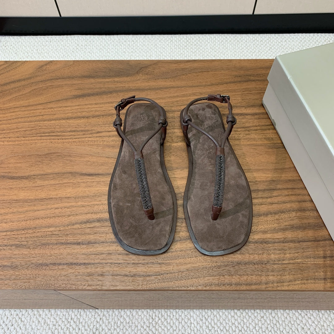 Brown Suede Sandals With Precious Braided Straps