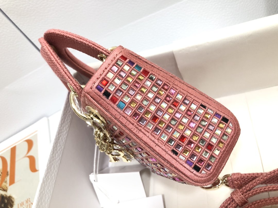 Dark Pink Canvas Micro LD Bag With Multicolor Crystals