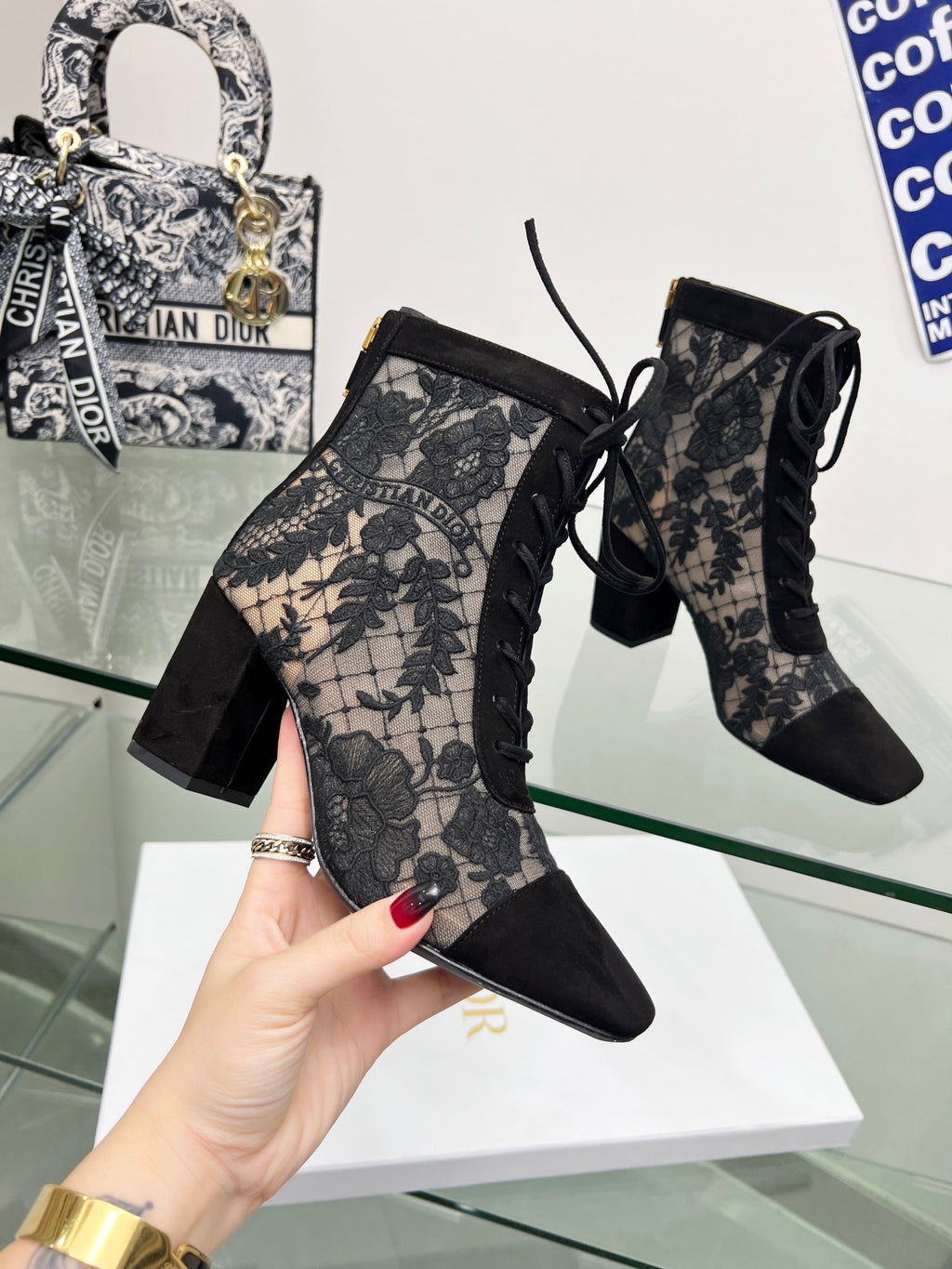 Black Mesh & Suede ND Heeled Ankle Boot