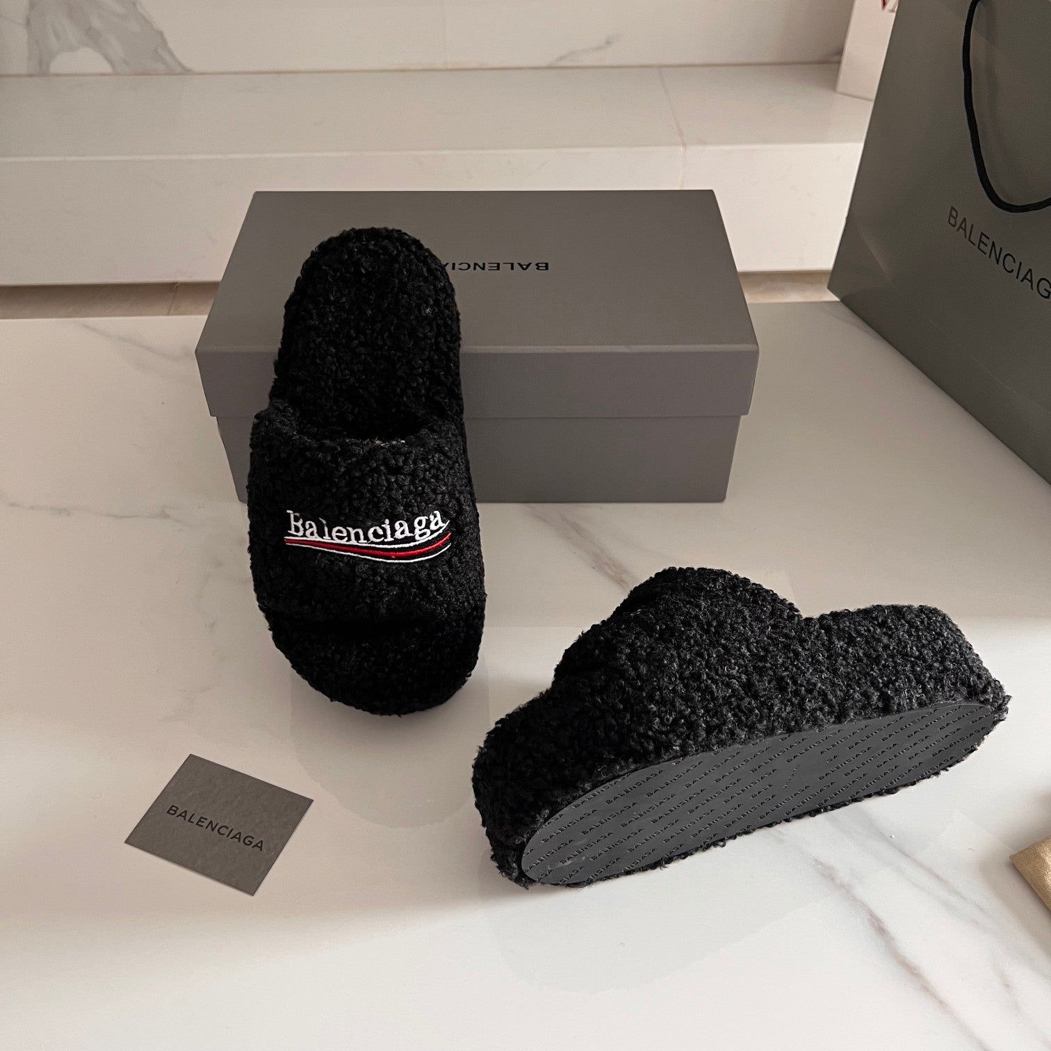 Black Furry Platform Sandal
