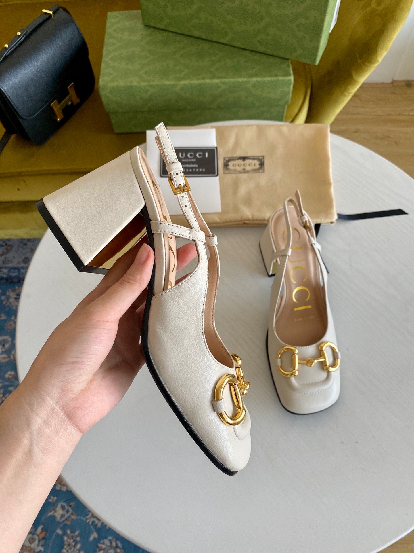 White mid-heel slingback