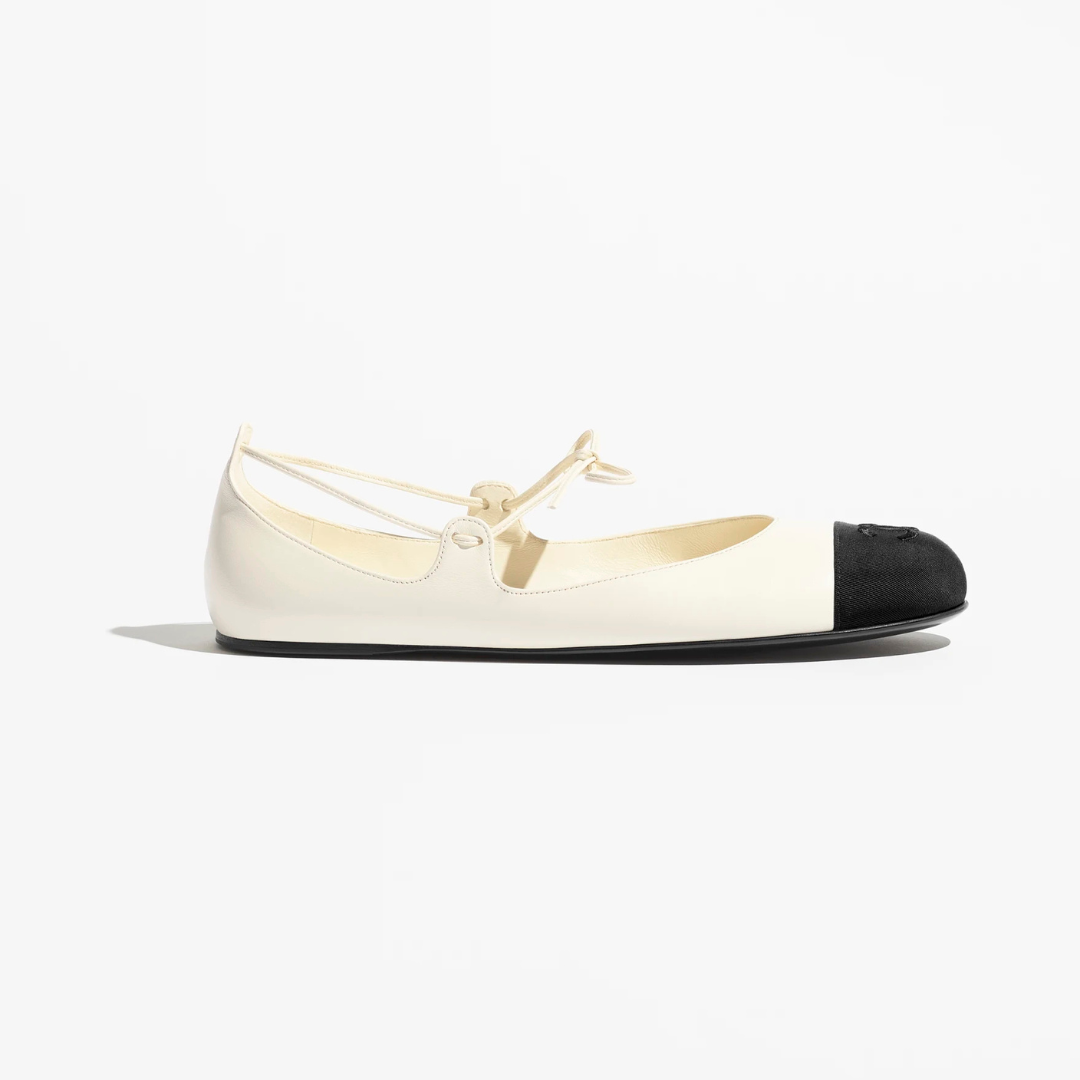 Ivory & Black MJ Ballerinas