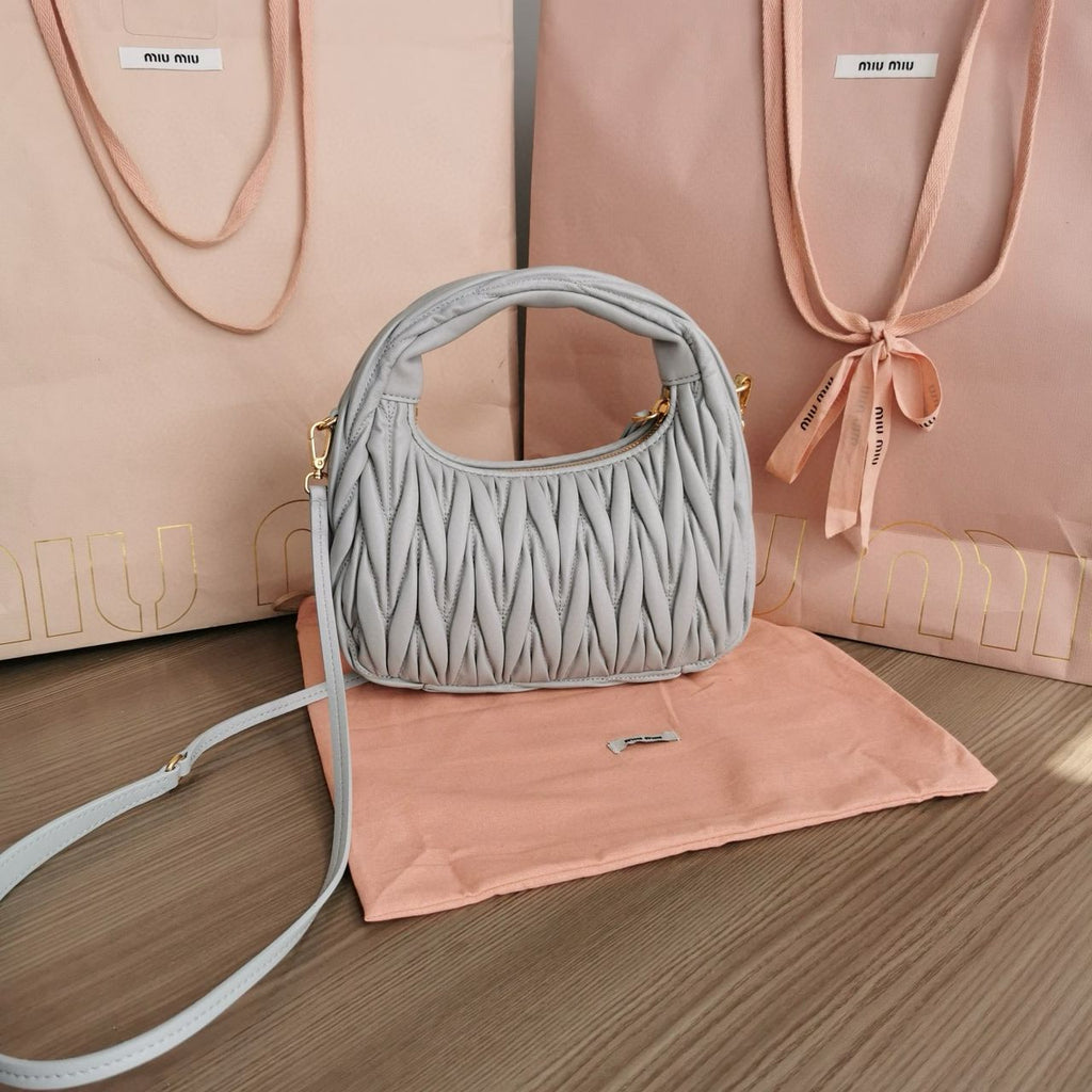 Cornflower Wander Matelassé Leather Small Hobo Bag