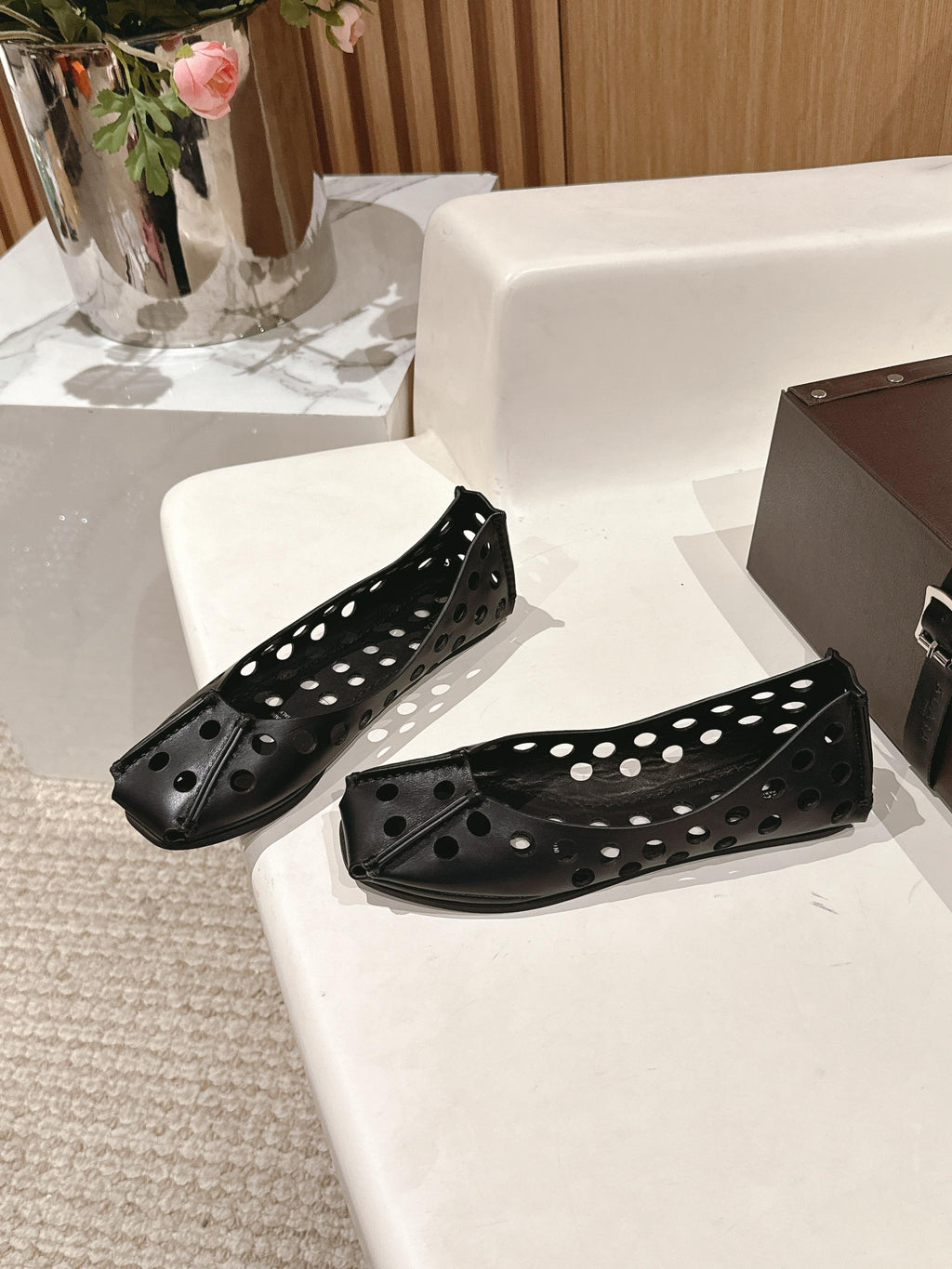 Black Perfo Ballet Flats