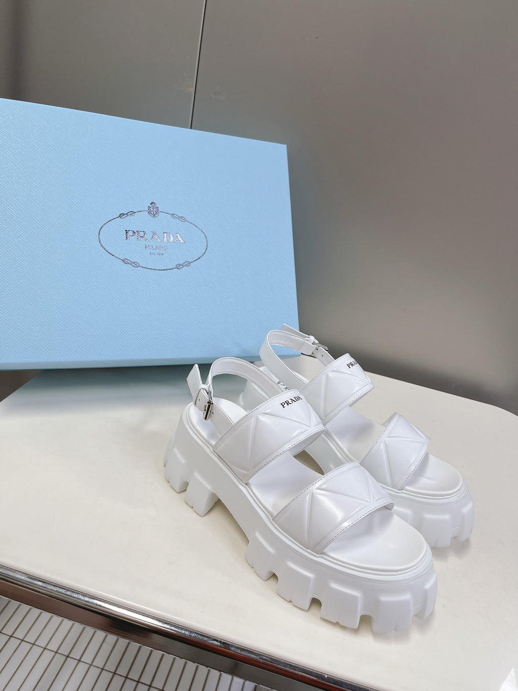 White PM Leather Sandals