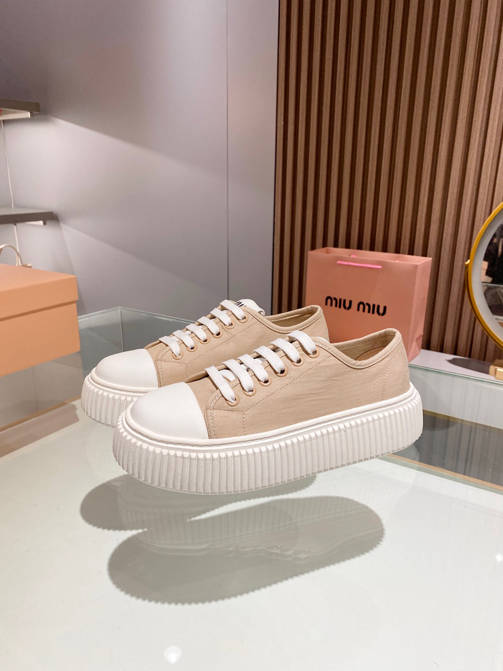 Beige denim sneakers