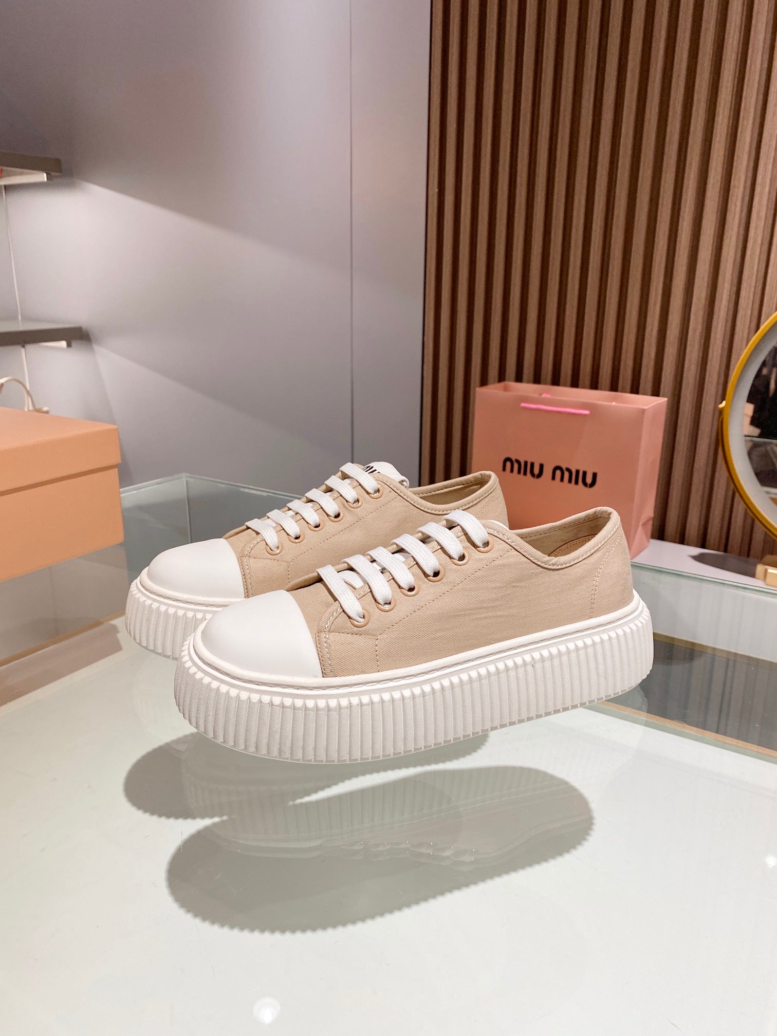 Beige denim sneakers