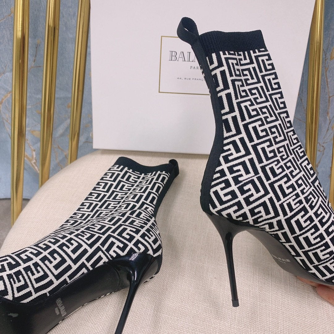 Ivory BB stretch knit Skye ankle boots