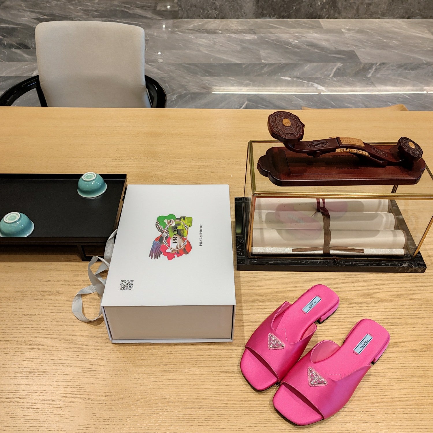 Pink flat satin sandals