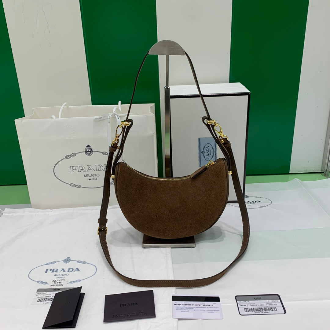 Cocoa Brown Arqué Suede Shoulder Bag