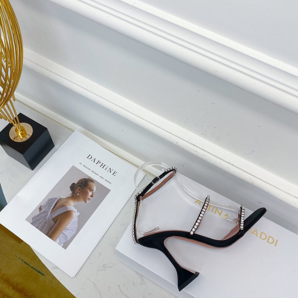 Black AG crystal-embellished satin sandals