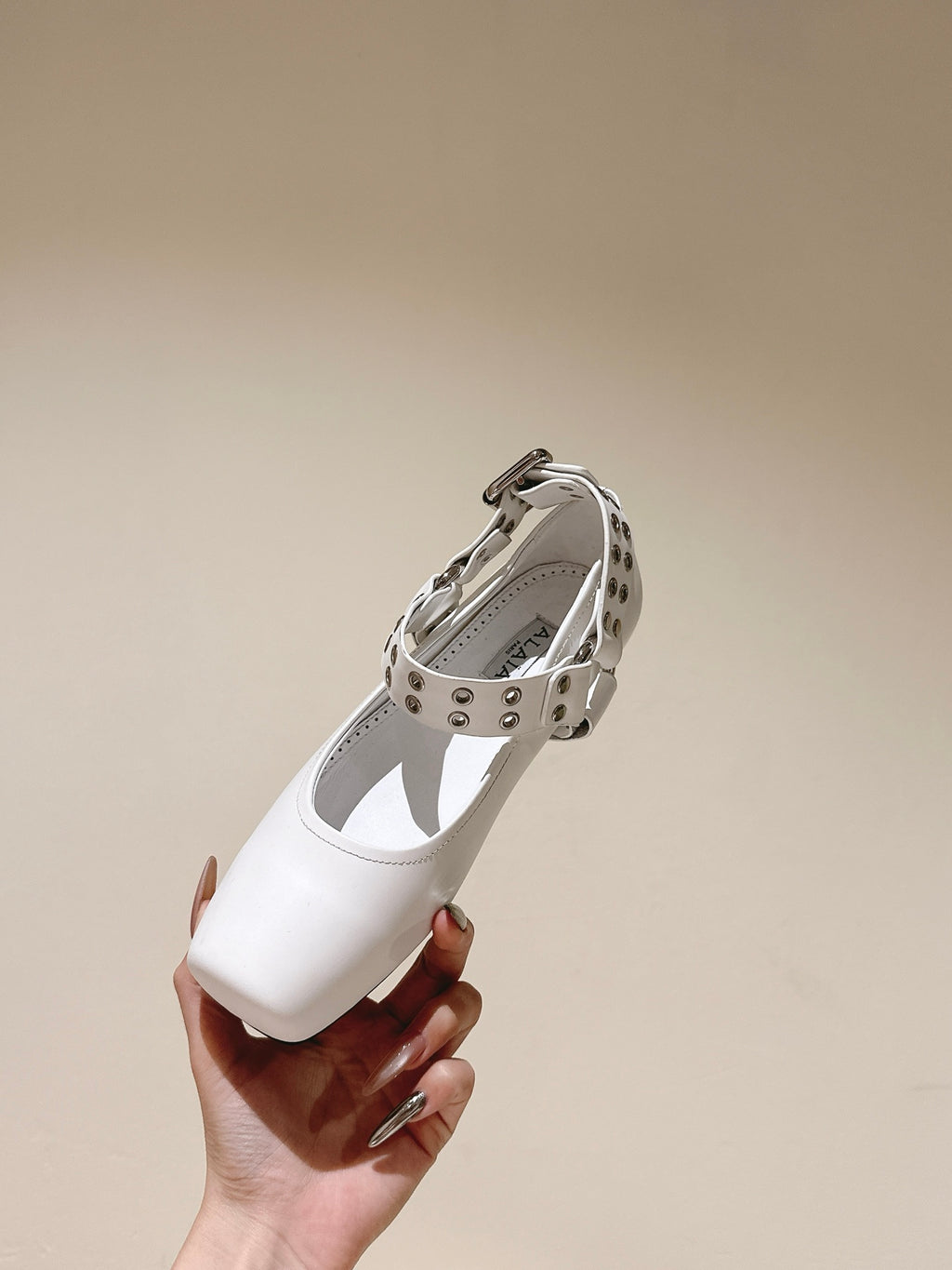 White Biker Ballet Flats