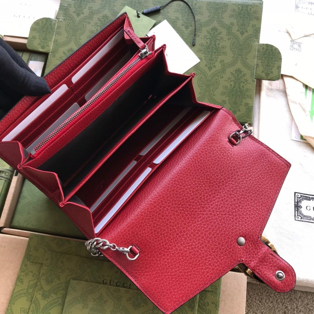 Hibiscus red DG mini leather chain wallet