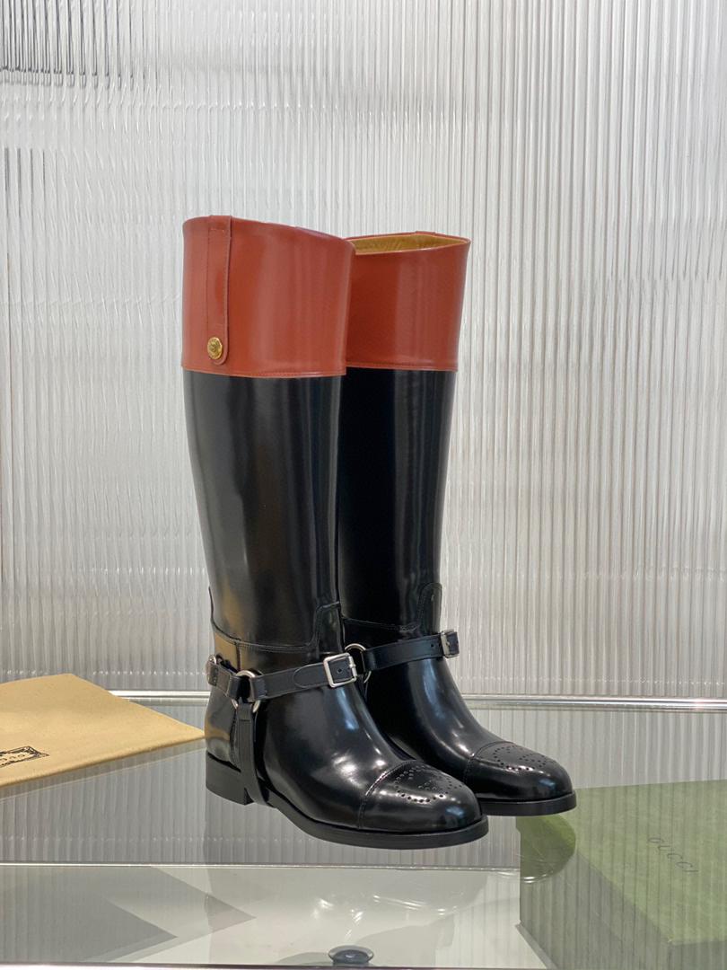 Black & brown knee-high boot