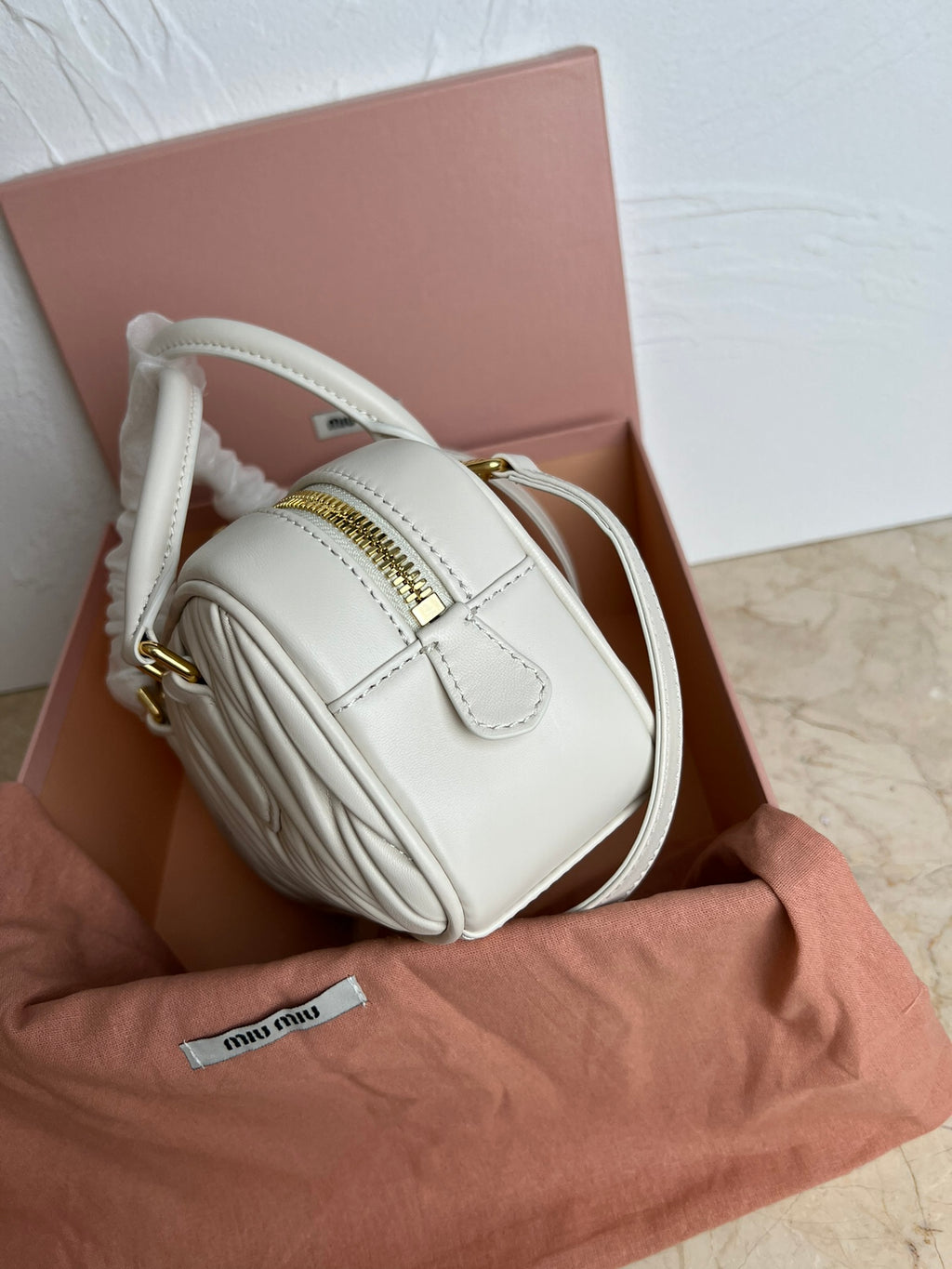 White Arcadie Matelassé Leather Bag