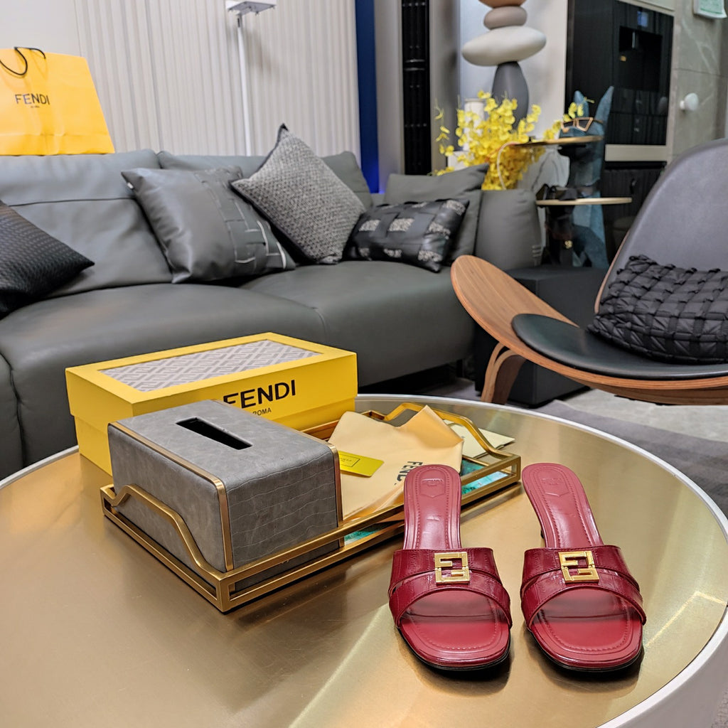 Red Leather Medium-Heeled Sandals