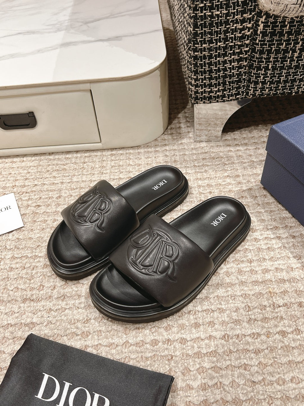 Black Quilted Smooth Leather DA Sandal