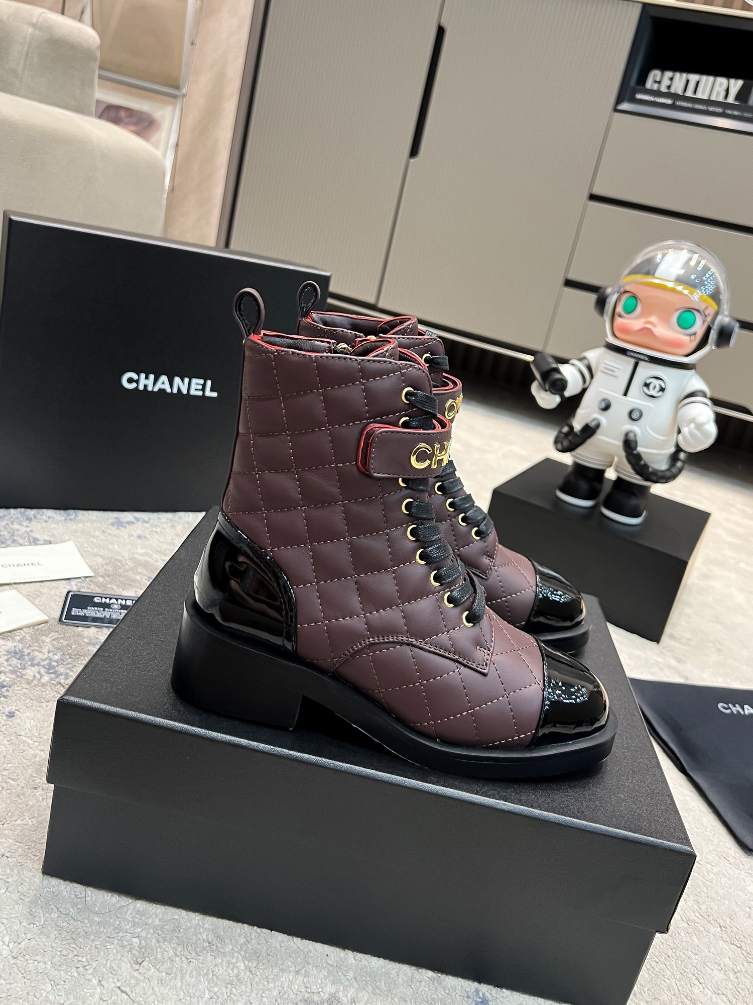 Burgundy & Black Combat Boots