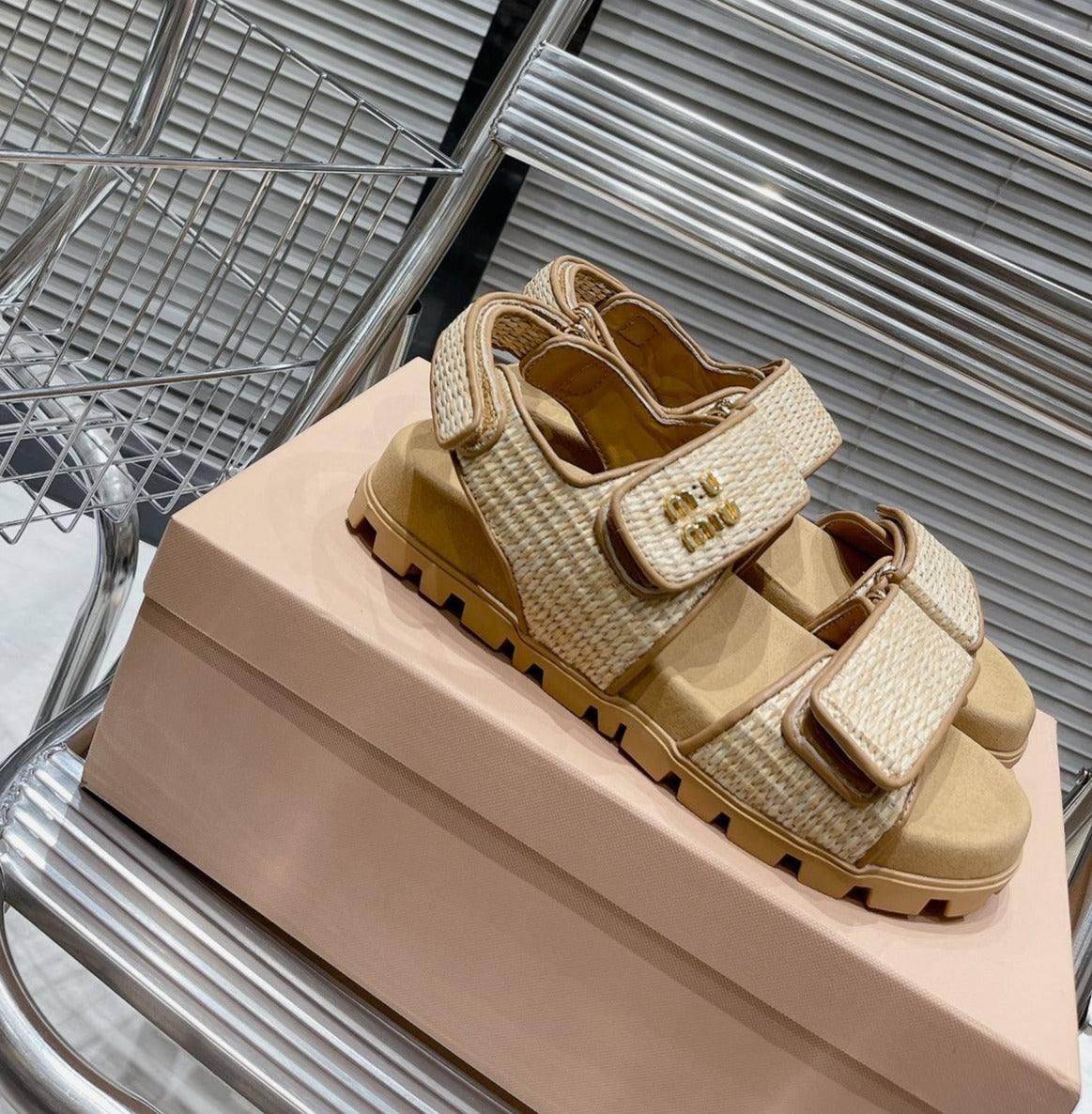 Natural Raffia-Effect Sandals
