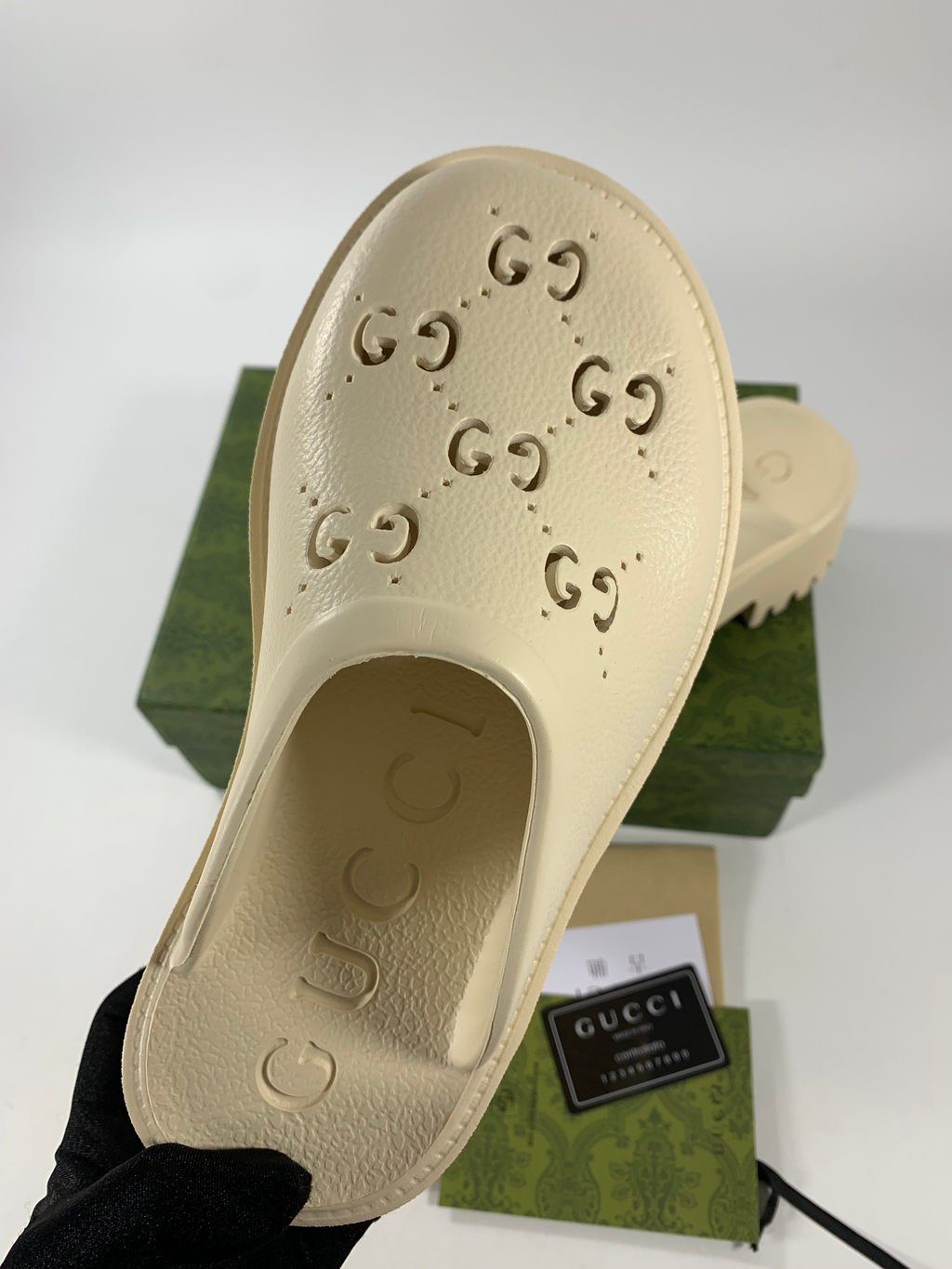 White GE rubber platform mules
