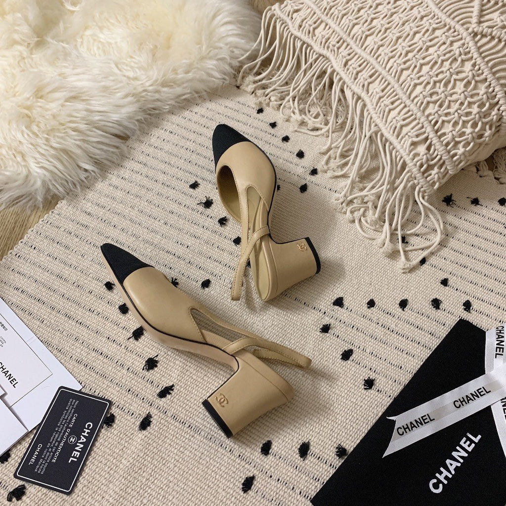 Beige & black CC sling-back