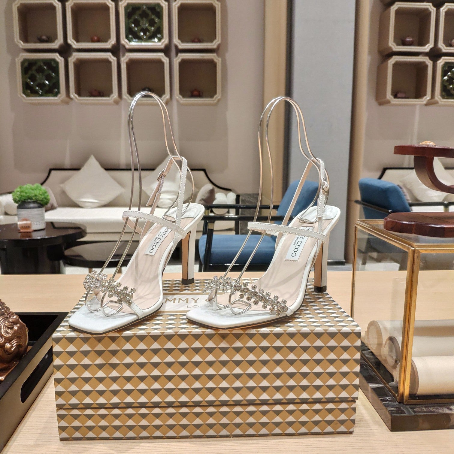 Cream JM 85 sandals with crystal embellishment