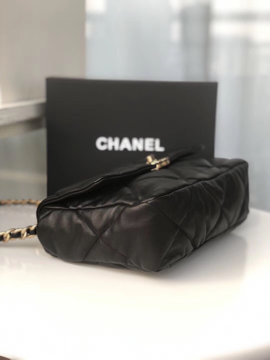 Large black 19 flap bag