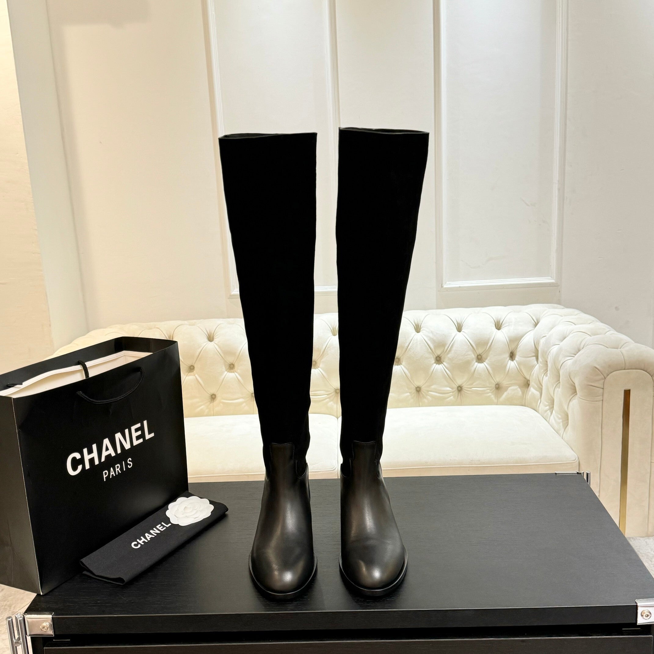 Black Velvet Thigh Boots