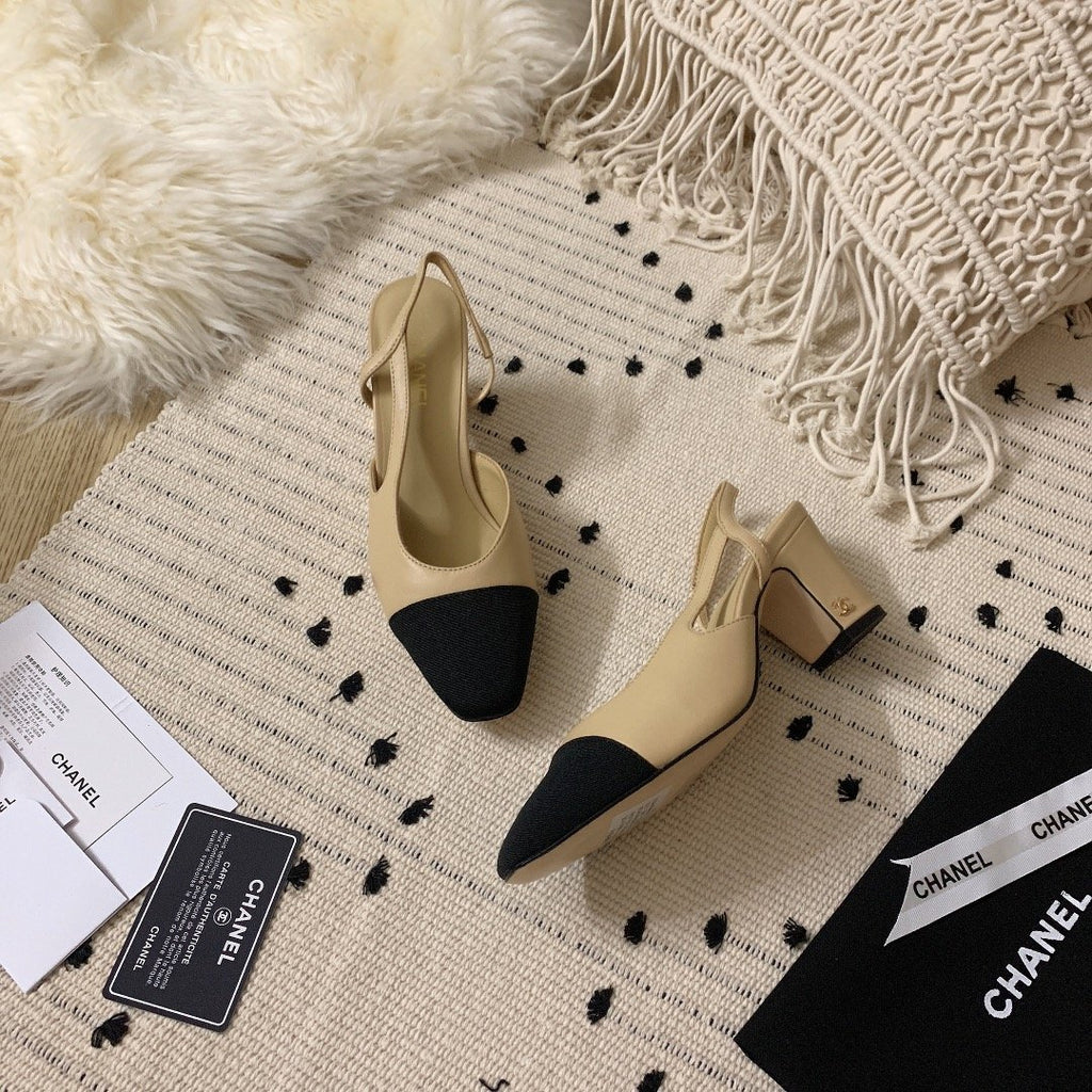 Beige & black CC sling-back