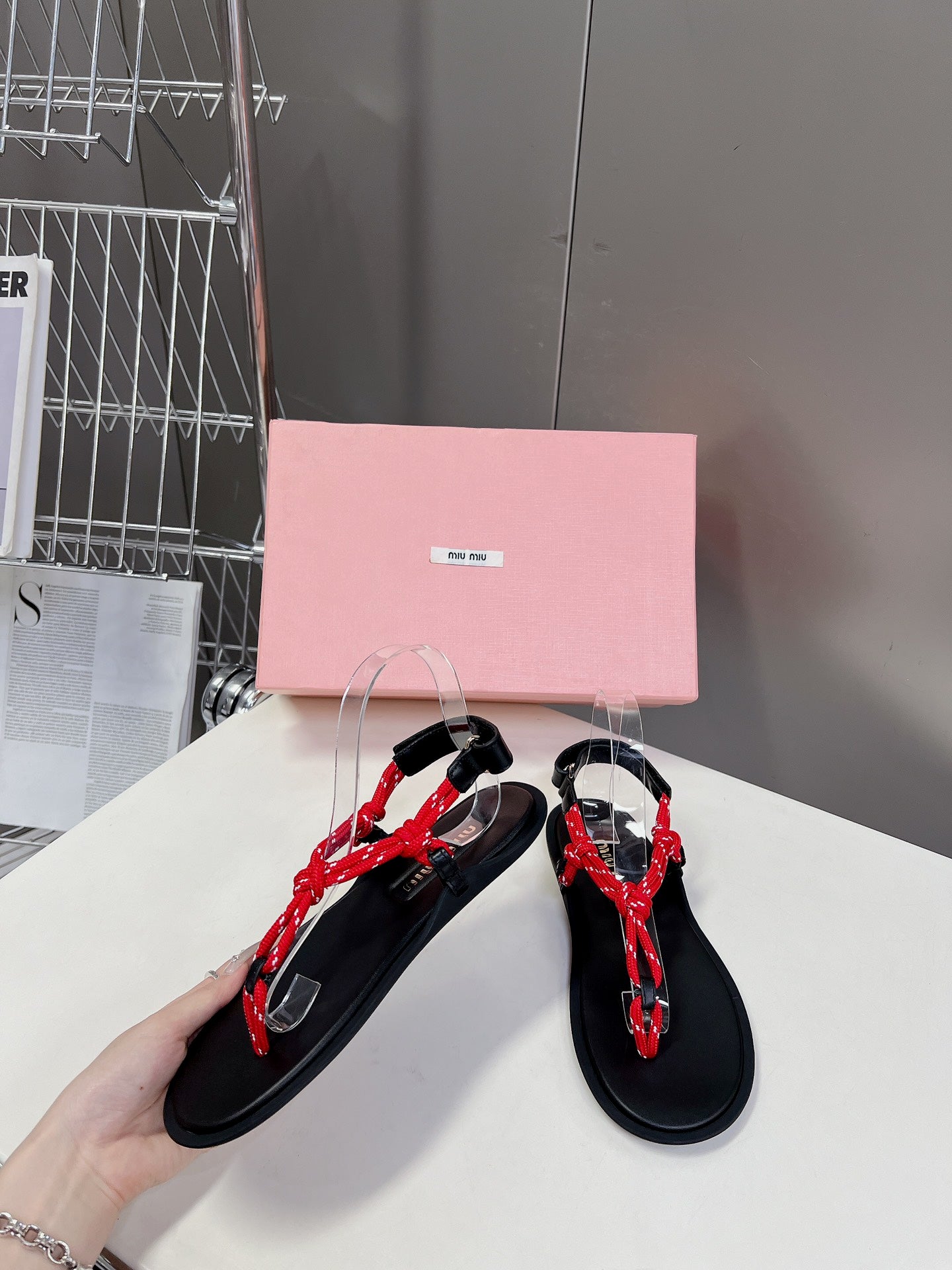 Red Riviere Cord & Leather Sandals