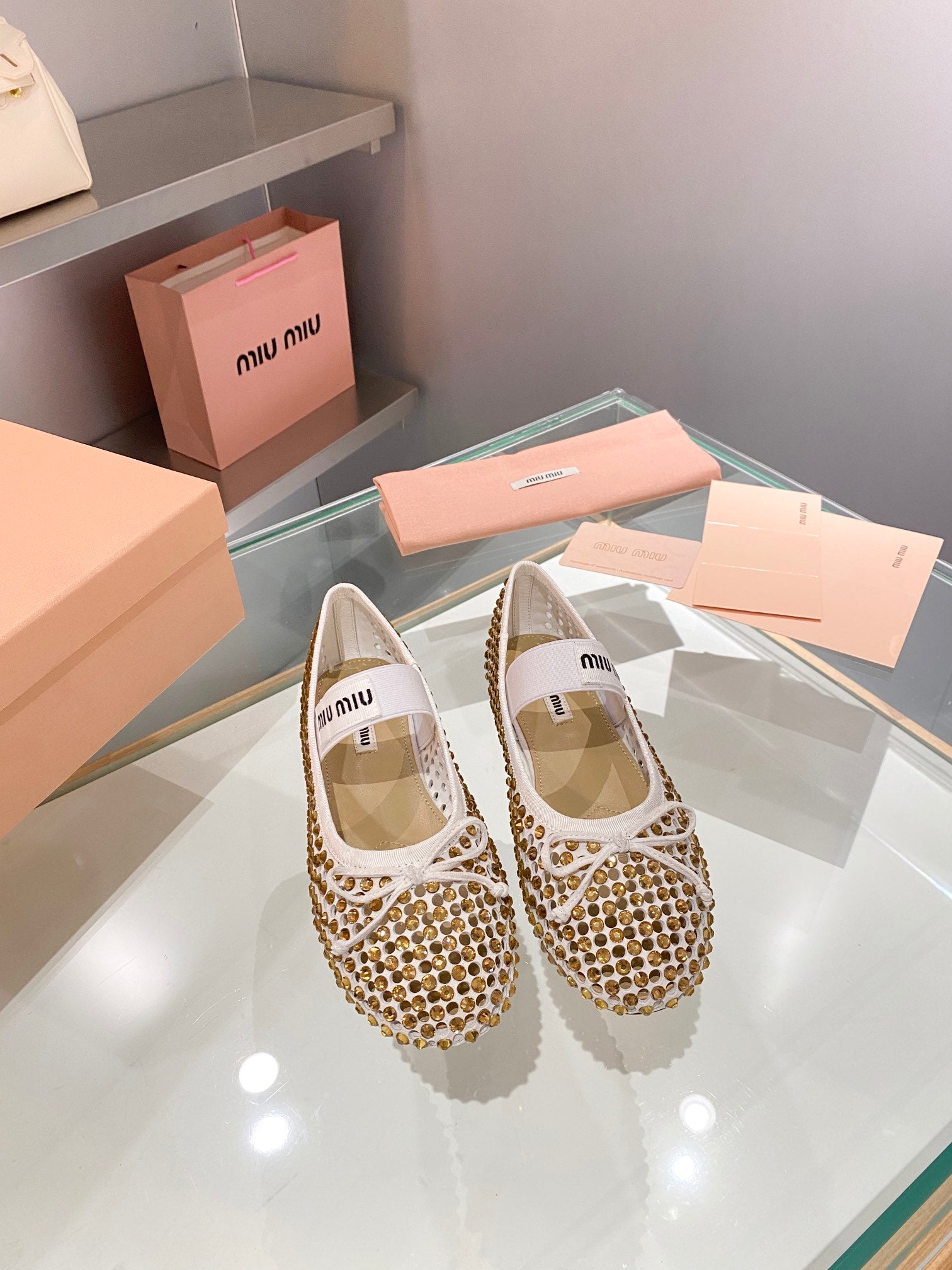 Sand Beige M Satin ballerinas with crystals