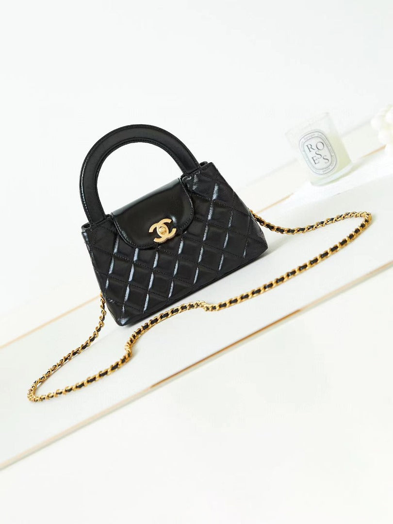 Black Shiny Mini Shopping Bag