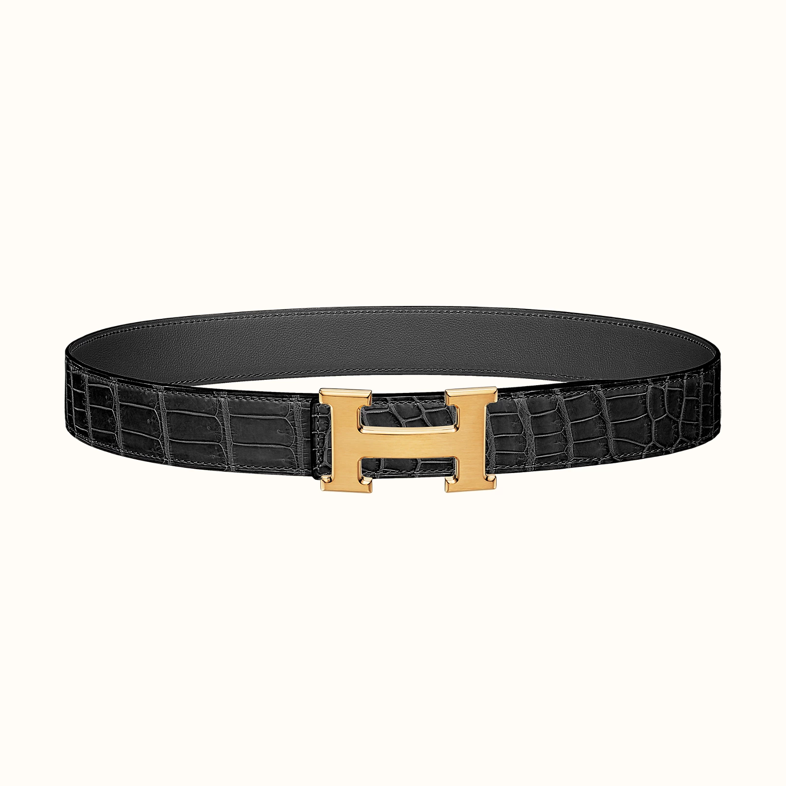 Noir H gold belt buckle & leather strap
